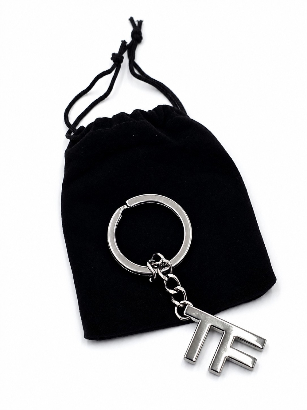 TOM FORD Stainless Steel Keychain  on Black Velvet Pouch